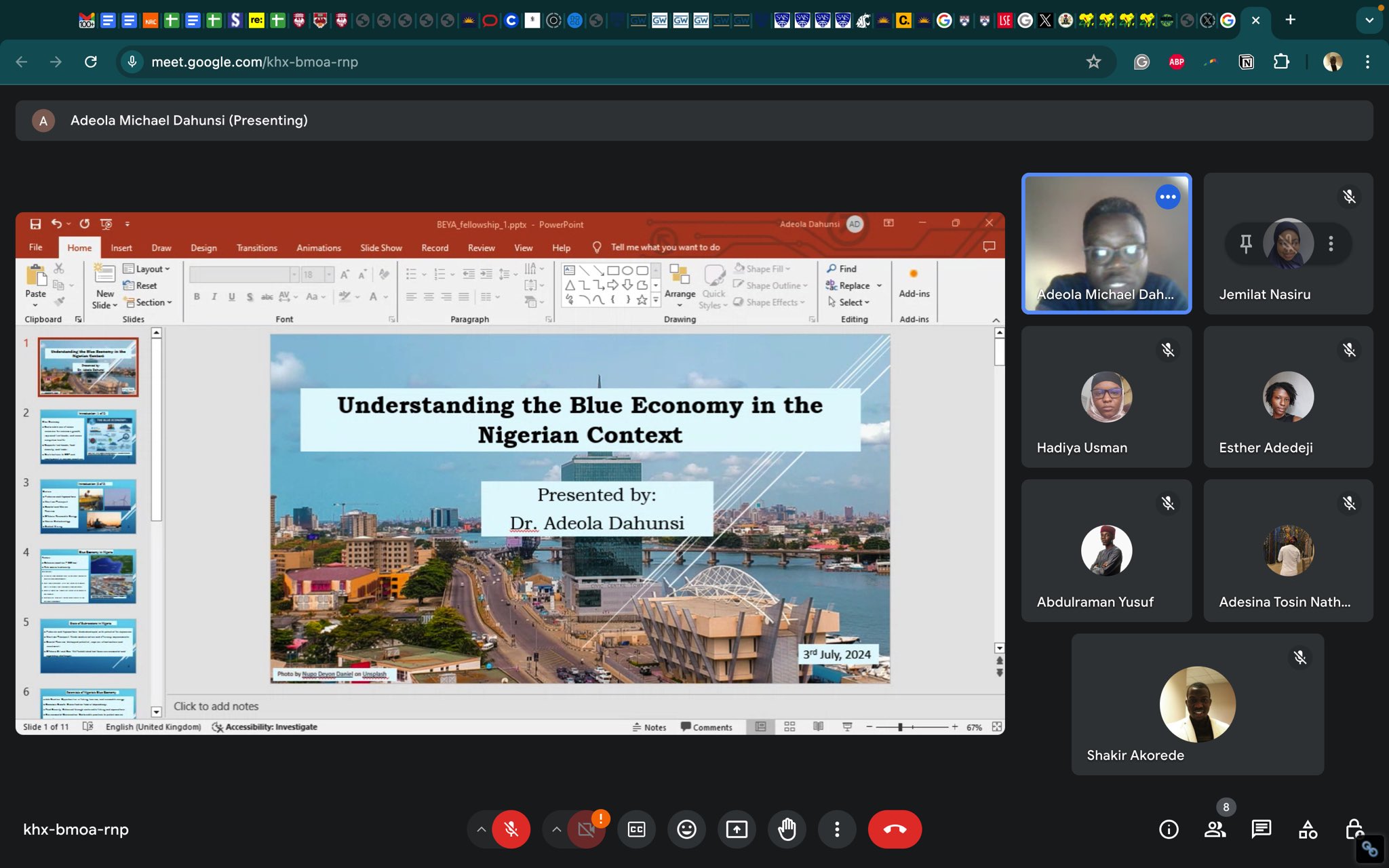 Dr. Adeola Dahunsi presenting on Nigeria's Blue Economy