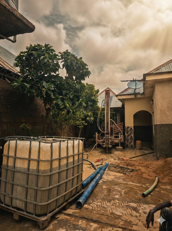 Borehole drilling and water tank installation